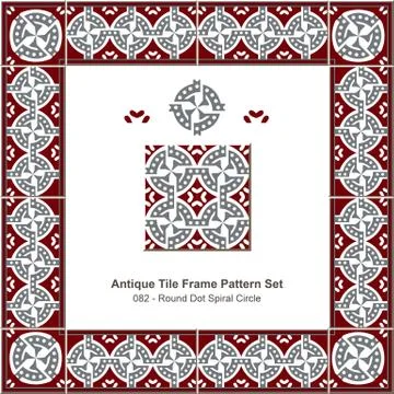 Antique tile frame pattern set of Retro Red Gray Round Dot Spiral Circle Stock Illustration