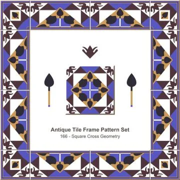 Antique tile frame pattern set of Retro Square Cross Geometry Stock Illustration
