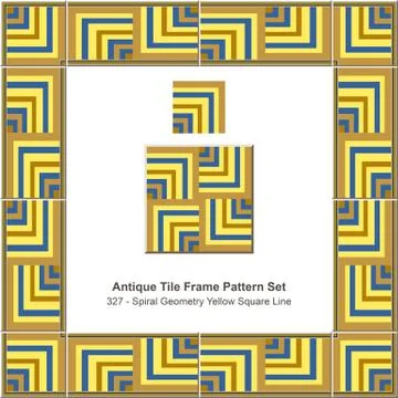 Antique tile frame pattern set of Spiral Geometry Yellow Square Line Illustrazione stock