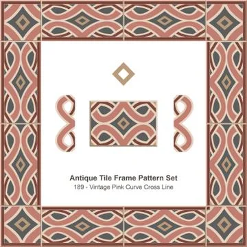 Antique tile frame pattern set of Vintage Pink Curve Cross Line Illustrazione stock