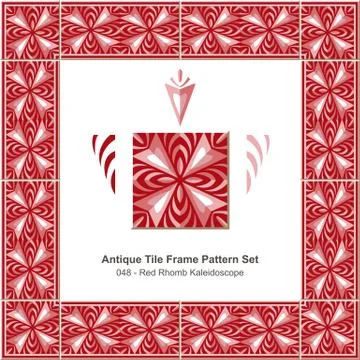 Antique tile frame pattern set of Red Rhomb Kaleidoscope Cross Illustrazione stock