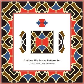 Antique tile frame pattern set of Oval Curve Cross Geometry Illustrazione stock