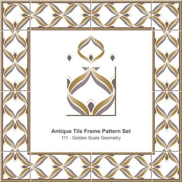 Antique tile frame pattern set of Golden Scale Curve Geometry Cross Stock Illustration