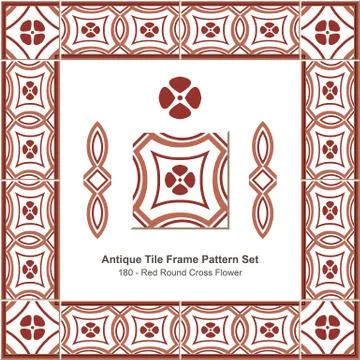 Antique tile frame pattern set of Retro Red Round Cross Flower Stock Illustration