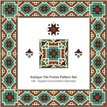 Antique tile frame pattern set of Square Curve Outline Geometry Stock Illustration