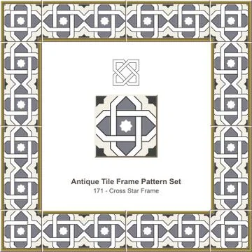 Antique tile frame pattern set of Islamic Cross Star Frame Stock Illustration