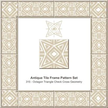 Antique tile frame pattern set of Octagon Triangle Check Cross Geometry 스톡 일러스트