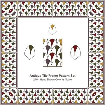 Antique tile frame pattern set of Hand Drawn Colorful Scale Stock Illustration
