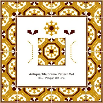 Antique tile frame pattern set of Retro Brown Polygon Dot Line Stock Illustration