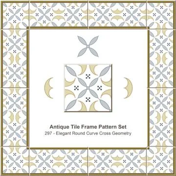 Antique tile frame pattern set of Elegant Round Curve Cross Geometry Stock Illustration