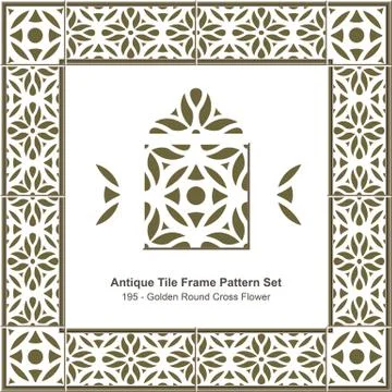 Antique tile frame pattern set of Golden Round Cross Flower Stock Illustration