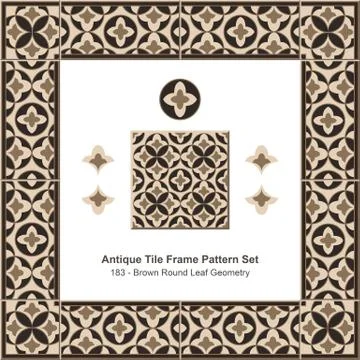 Antique tile frame pattern set of Brown Round Leaf Geometry Illustrazione stock