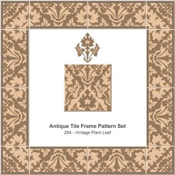 Antique tile frame pattern set of Vintage Brown Garden Plant Leaf Stock Illustration