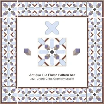 Antique tile frame pattern set of Crystal Cross Geometry Square Stock Illustration