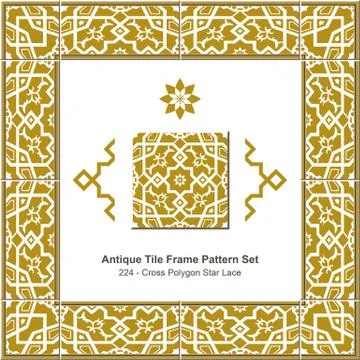 Antique tile frame pattern set of Cross Polygon Star Lace Stock Illustration