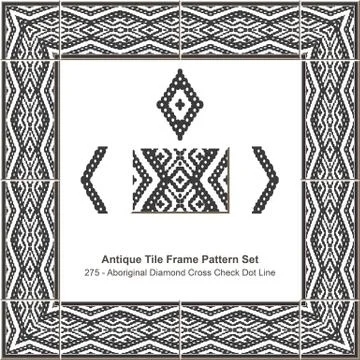 Antique tile frame pattern set of Aboriginal Diamond Cross Check Dot Line 스톡 일러스트