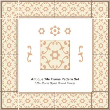 Antique tile frame pattern set of Elegant Curve Spiral Round Flower Illustrazione stock
