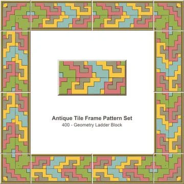 Antique tile frame pattern set of Colorful Geometry Ladder Block Stock-Illustration