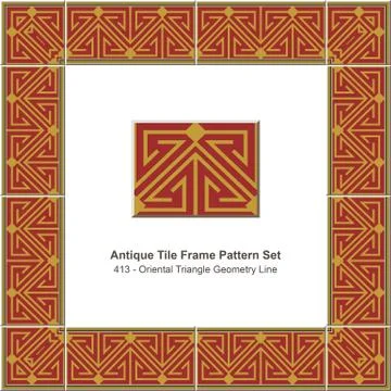 Antique tile frame pattern set of Retro Red Oriental Triangle Geometry Line Stock Illustration