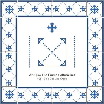 Antique tile frame pattern set of Retro Blue Dot Line Cross Illustrazione stock
