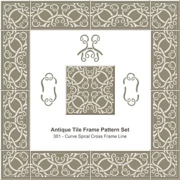 Antique tile frame pattern set of Retro Green Curve Spiral Cross Frame Line Illustrazione stock