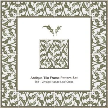 Antique tile frame pattern set of Vintage Nature Leaf Cross Stock Illustration