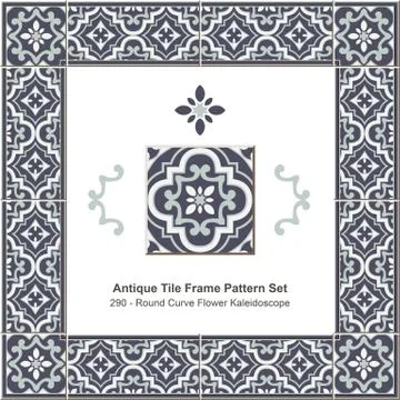 Antique tile frame pattern set of Round Curve Flower Kaleidoscope Stock Illustration