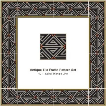 Antique tile frame pattern set of Retro Brown Spiral Triangle Line Stock Illustration