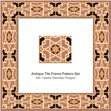 Antique tile frame pattern set of Islamic Geometry Polygon Cross Stock Illustration