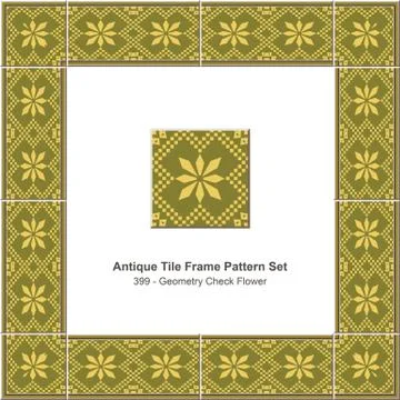 Antique tile frame pattern set of Retro Green Geometry Check Flower Stock Illustration