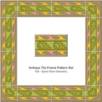 Antique tile frame pattern set of Colorful Spiral Wave Geometry Illustrazione stock