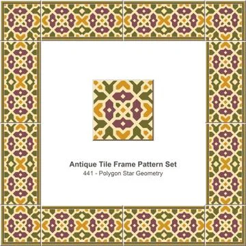 Antique tile frame pattern set of Retro Colorful Polygon Star Geometry Stock Illustration