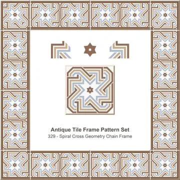 Antique tile frame pattern set of Spiral Cross Geometry Star Chain Frame Stock Illustration