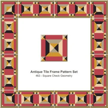 Antique tile frame pattern set of Square Check Geometry Stock Illustration