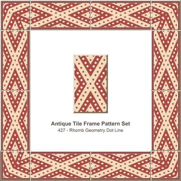 Antique tile frame pattern set of Retro Rhomb Geometry Dot Line 스톡 일러스트