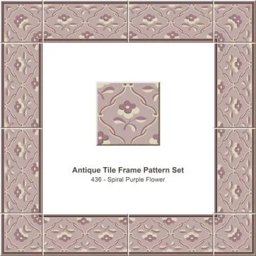 Antique tile frame pattern set of Retro Spiral Purple Flower Illustrazione stock
