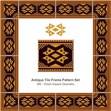 Antique tile frame pattern set of Aboriginal Check Square Geometry Stock Illustration