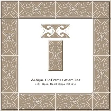 Antique tile frame pattern set of Retro Brown Spiral Heart Cross Dot Line 스톡 일러스트