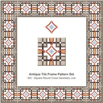 Antique tile frame pattern set of Square Round Cross Geometry Line Stock Illustration