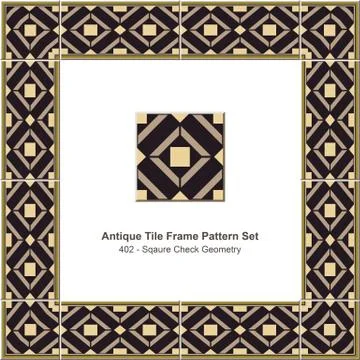 Antique tile frame pattern set of Square Check Cross Geometry Stock Illustration
