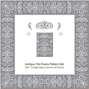 Antique tile frame pattern set of Vintage Nature Spiral Leaf Flower Stockillustratie