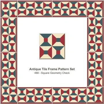Antique tile frame pattern set of Retro Square Geometry Cross Check Illustrazione stock