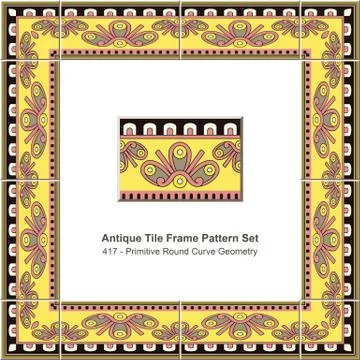 Antique tile frame pattern set of Primitive Round Curve Geometry Illustrazione stock