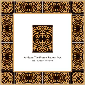 Antique tile frame pattern set of Retro Brown Spiral Cross Leaf 스톡 일러스트