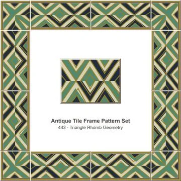 Antique tile frame pattern set of Retro Green Triangle Rhomb Geometry Stock Illustration
