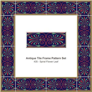 Antique tile frame pattern set of Spiral Fan Shape Flower Leaf Illustrazione stock