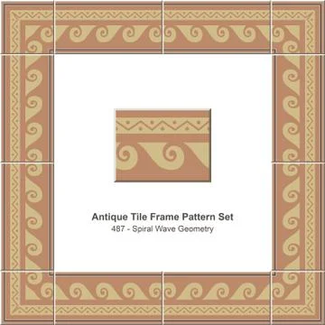 Antique tile frame pattern set of Retro Spiral Wave Geometry Illustrazione stock