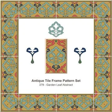 Antique tile frame pattern set of Retro Brown Garden Leaf Abstract イラスト素材