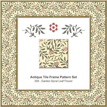 Antique tile frame pattern set of Garden Spiral Leaf Flower Illustrazione stock