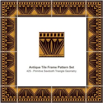 Antique tile frame pattern set of Primitive Sawtooth Triangle Geometry Stock Illustration